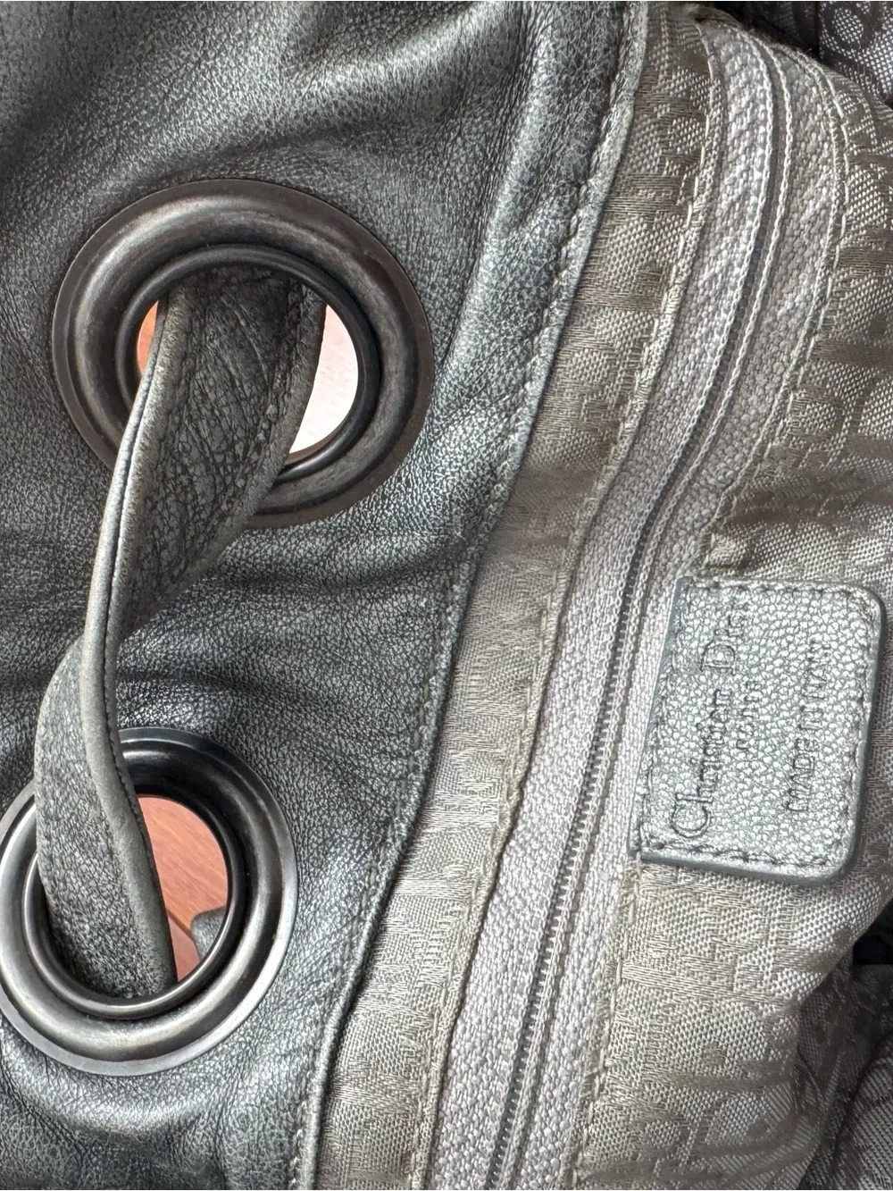 Authentic Dior Metallic Gray Quilted Drawstring Shoulder Bag